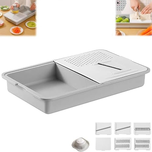 Multi-functional Grater & Drainer Cutting Board, 2025 New Upgrade 6 in 1 Cutting Board with Containers Lids and Graters, Removable Chopping Board, for Slicing Shredding Grinding for Kitchens
