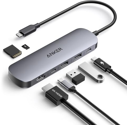 Anker USB C Hub, 7-in-1 Multi-Port USB Adapter for Laptops, 4K@60Hz USB C to HDMI, 100W Max Power Delivery, 3xUSB A & C 3.0 Data Ports, SD/TF Card, for Type C Devices (Charger Not Included) (Renewed) | for Laptops, 85W Max Power Delivery, 3xUSBA & C 3.0 Data Ports, SD/TF Card, for Type C Devices (Charger Not Included)