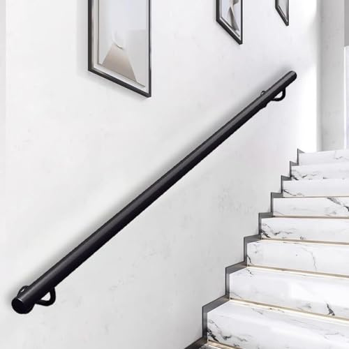 Lanmmraifc Mains courantes d'escalier pour intérieur et extérieur, 1 m, 1,8 m, 2,4 m, 3 m, 5 m, 6 m, en Tube galvanisé, en métal forgé, avec Support Mural(30cm)