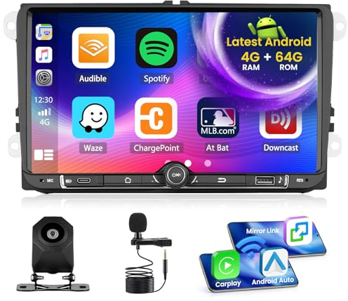 Inefala Android 15 bilradio för VW Golf Skoda Polo Passat Tiguan Touran 4+64G med trådlöst CarPlay Android Auto, 9-tums skärm, stöd för FM RDS 32EQ GPS Bluetooth WiFi SWC AHD backkamera