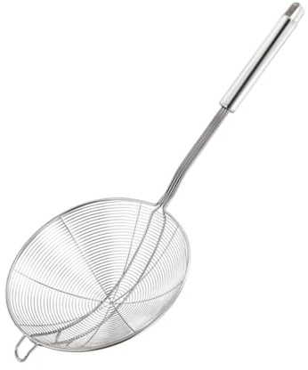 TOYANDONA Colador de Acero Inoxidable con Mango Ergonómico Espumadera de Malla Doble para Cocina y Fritura Resistente al Calor Diámetro para Pasta Fideos y Hot Pot