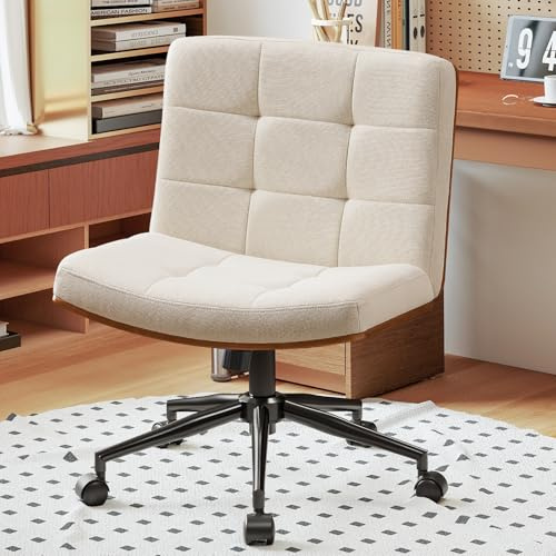 FurniSoar Massive Holz-Rückenlehne, 360° drehbarer Bürostuhl ohne Armlehne mit Rollen, Neigung verstellbar, für Homeoffice, Schlafzimmer & Schminktisch