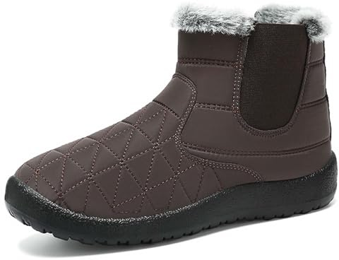 Botas de invierno con forro cálido para mujer, botas de lluvia hasta la rodilla, ligeras, para pasear por la ciudad, ajuste ancho, plantilla acolchada cómoda, café, 37.5 EU