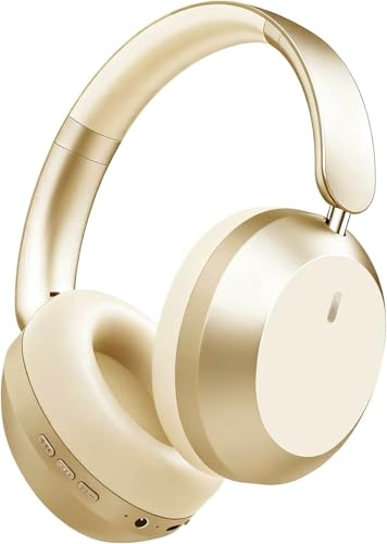 Wentronic Y05 Bluetooth Headphones Wireless Over Ear Noise Cancelling with Microphone 48 Hours Playtime, High Sound Quality Foldable Soft Earpads Earphones for Travel (Gold)
