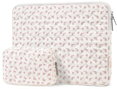 MOSISO 13–14 tums laptopväska, kompatibel med MacBook Air 13, 13,6/Pro 13/Pro 14, HP Dell ASUS Lenovo, fyrkantig quiltad väska och litet fodral, liten elegant blomma