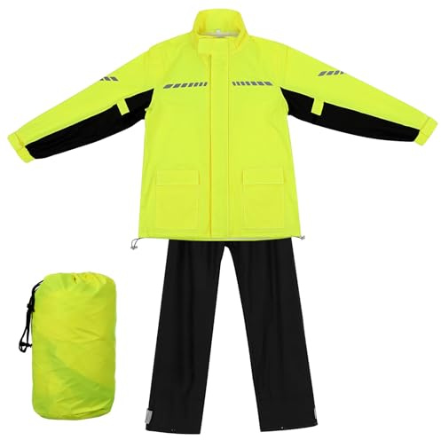 ULDIGI Tuta Antipioggia da Uomo da Moto con Giacca Riflettente Pantaloni Antipioggia Leggeri e Copriscarpe con Visibilità Notturna per Ciclismo e Attività Outdoor