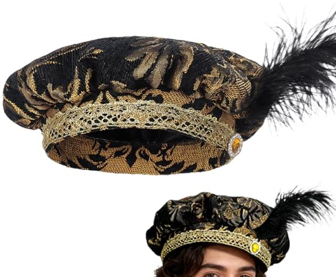 Dubbulon Mittelalterlicher Hut Für Herren - Renaissance-Kostüm Kopfbedeckung | Tudor Barett mit Kapuze für Herren - Für Feiertag Partys Festivals Feierlichkeit Karneval Umzüge