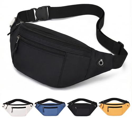 Bum Bag – Lightweight Waist Bag & Waterproof Fanny Pack for Women & Men, Secure Travel Belt Bag for Festivals, Hiking, Running, Holidays – Ideal Bumbags for Ladies &Bumbags for Men (Black)