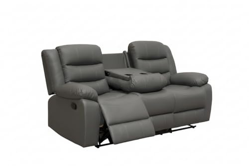 AI Leather Recliner Sofa Set with Cup Holders – 3+2 Seater – Leather Sofa – Manual Recliner Sofa (Grey, 3 Seater)