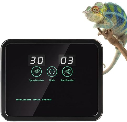 Reptile Humidifier, Reptile Mister Fogger with Timing Controller, Rainfall Intelligent Terrarium Fogger System, Adjustable 360 Degrees Misting Nozzles, for Rainforest Plants Amphibian