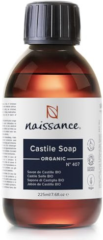 Naissance Savon de Castille Liquide BIO (No. 407) - 225ml - Naturel et Sans SLS ni SLES, Non Parfumé - pour Mains, Peau, Corps, Visage, Cheveux