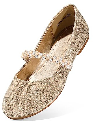 DREAM PAIRS Scarpe Basse Mary Jane per Bambine Ballerine Scarpe da Principessa per Scuola Matrimonio e Festa,Size 36,Oro/Glitter,SERENA-100-KIDS