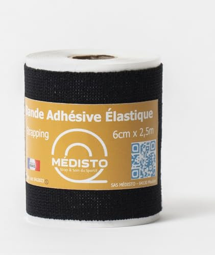 Medisto Bande Adhésive élastique/Bande de Strapping/Bandage Sport 6cm x 2.5m Noire. Lot de 4 Bandes.
