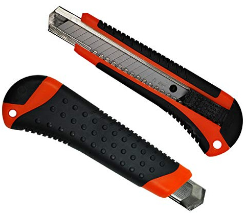HELO 10 x Profi Cuttermesser Teppichmesser Set (orange) mit 18 mm breiter Abbrechklinge, Klingenführung aus Metall, ergonomisch geformter Anti-Rutsch Gummi Griff, inkl. 2 Ersatzklingen im Gehäuse