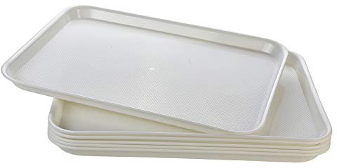 Eslite Bandeja de plástico grande, rectangular para servir comida rápida, 43 x 33 cm, juego de 6 unidades (blanco)