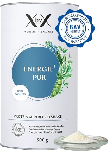 XbyX Energie Pur 500 g | 16 Portionen | Veganes Superfood Proteinpulver für Shakes ohne Süßstoffe | Geschmacksneutrales Eiweißpulver mit essentiellen Aminosäuren & Vitaminen | Aus Deutschland