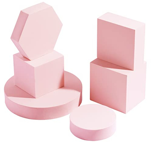 Goshoot Photography Props Cube Foam Geometry Solid Blocks | Geometric Shapes, Product Photography, for Jewelry Cosmetics Shooting Accessories Modeling Decoration, 6 Pcs, Pink
