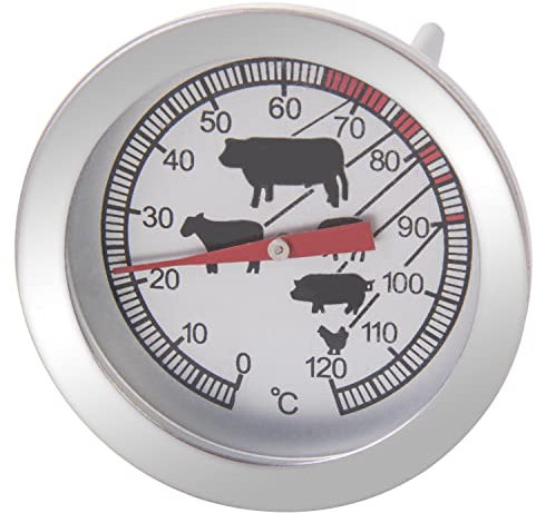 wenco Termómetro analógico premium de 11 cm, ideal para controlar la carne al cocinar en el horno, cristal/acero inoxidable, plata
