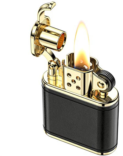 VVAY Vintage Benzinfeuerzeug, Kerosin Retro Echtleder Feuerzeug als Geschenk Cooles für den Mann (wird ohne Benzin verkauft)