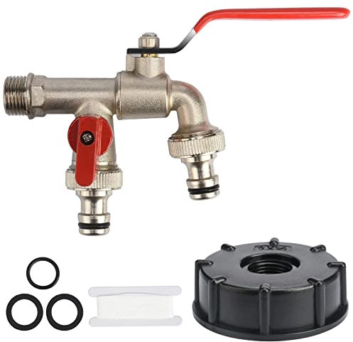 Oumuik Double robinet de jardin 1,27 cm avec adaptateur de réservoir IBC, robinet antigel en laiton massif, multifonction extérieur