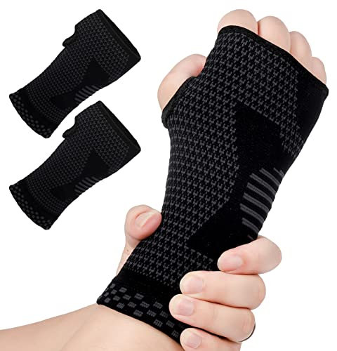 RosewineC 2 Pairs Copper Compression Wrist Sleeves for Men & Women, Hand & Wrist Support Brace for Sports,Typing,Hand Instability,Relieve Discom(Left/Right, Medium, Black)