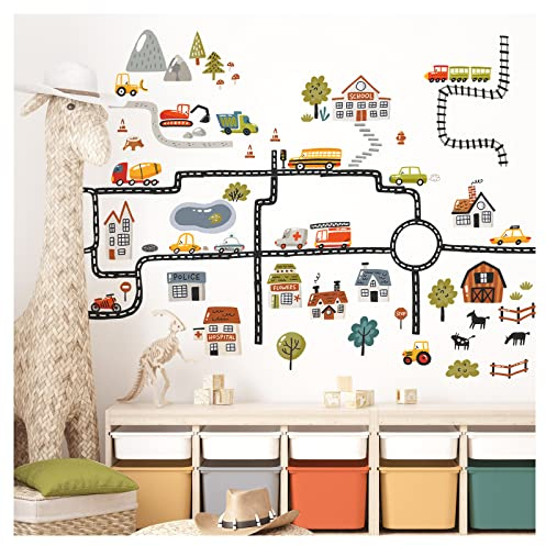 Little Deco Wandsticker Straßen Auto Wandtattoo Babyzimmer Fahrzeuge Transporte Bagger Kinderzimmer Wandaufkleber Wanddeko DL911-4