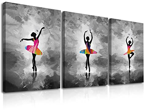 Piy Painting Set de 3 Impression sur Toile Décoration de Danseurs de Ballets, Noir et Blanc Tableaux Déco Muraux, Tableau sur Toile Oeuvre Encadrée Art Mural Pour les Cadeaux d’Anniversaire 30x40cm