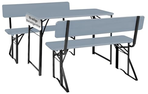 Stagecaptain BBDL-119 GY Hirschgarten Bierzeltgarnitur mit Lehne für Balkon 5X Set- Kurze Version mit 119 cm Länge - 5X Tisch, 10x Bank - Holz - klappbar - Natur