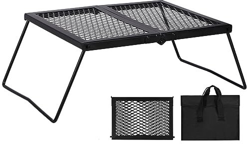 REDCAMP Folding Campfire Grill Heavy Duty Steel Grate, Portable Camp Fire Cooking Rack Over Fire Pit with Carrying Bag for Outdoor BBQ Camping