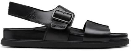 Clarks - Torford Strap, Sandalias planas de los hombres, Black Leather,