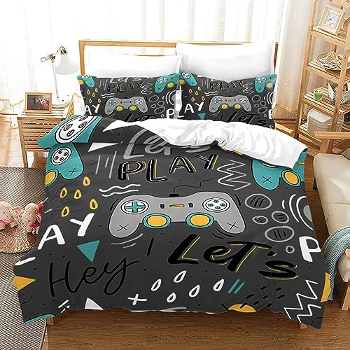Juego de Funda nórdica Gamer Room Decor para niños, niños, Adolescentes, Videojuegos, Juego de Cama Doble, Gamepad Decor, Funda nórdica de 3 Piezas 120x200cm