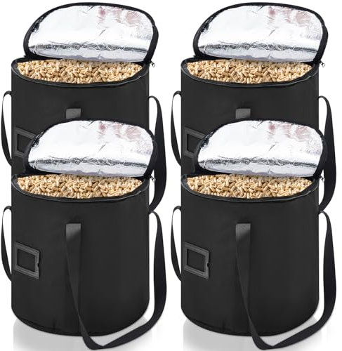 Wesnoy Holzpellet-Aufbewahrungsbehälter für Holzpellets, wasserdicht, Brennstoff, Aufbewahrungstasche für Outdoor, Camping, Reisen, Grillchips, Tragetasche (4 Stück)