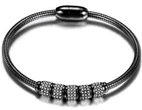 Jude Jewelers Stainless Steel Cubic Zircon Snake Chain Bangle Bracelet (Black)