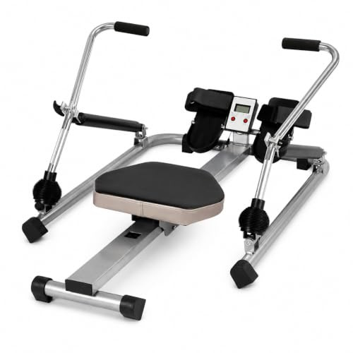 Rameur pour la maison Vainqueur du test, rameur hydraulique entièrement mobile réglable avec siège souple, écran LCD et long rail pour exercices cardio, capacité de charge de 120 kg, 106 x 66 x 10 cm