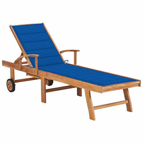 ARKEM Sonnenliege mit Auflage Königsblau Massivholz Teak Strandliege Klappbar Leicht