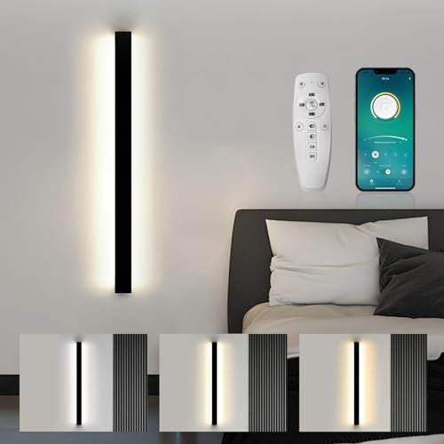 SUCIKORIO LED Applique da Parete Interno Lunga 100cm, Moderna 40W Dimmerabile Lampada da Parete Up Down Bianca Calda 3000K - Bianco Freddo 6500K Nera Lampada Muro per Camera da Letto, Soggiorno