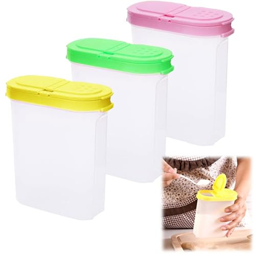 CHENGCKJ 3 Stück Gewürzboxen Aufbewahrung, 250ml Gewürzbehälter mit Doppeldeckel PP Gewürzdosen Schüttdosen, Streudosen Vorratsdosen für Küche Gewürze, Salz, Zucker, Pfeffer Verwendet (Tricolor)