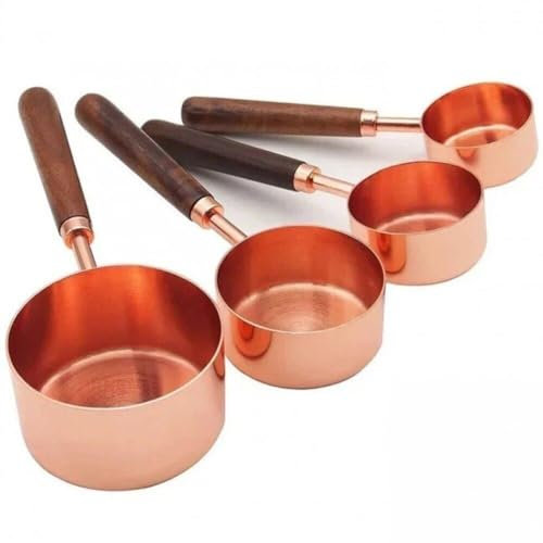Hrippy Messbecher Und Löffel-Set, Teelöffel, Holzgriff, Kupferbecher, Roségoldene Küche, Milch, Kaffee, Kuchen, Backen, Messlöffel