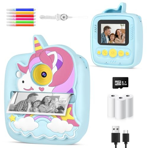 Kids Camera Instant Print,Birthday presents gifts for 3 4 5 6 7 8 9 Year Old Boys Girls,48MP & 1080P HD Kids Digital Camera with 32GB SD Card & 3 Rolls Paper