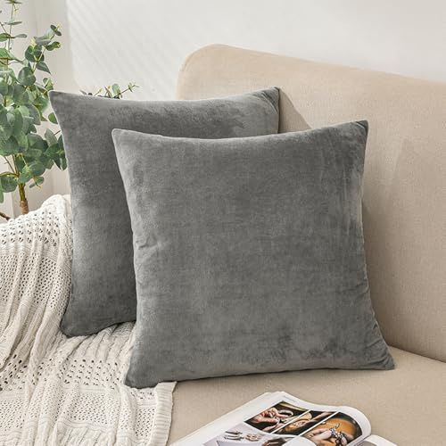 AMFUN Copricuscini in Velluto 45x45cm - 2 Pezzi Federe Cuscini con Cerniera Invisibile, Grigio Decorativi per Cucina Sedia Soggiorno Camera da Letto
