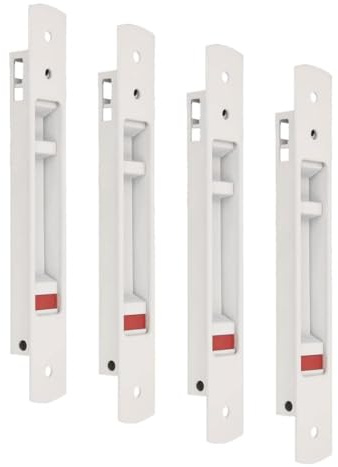 Amig - Cierre de Embutir para Ventanas y Puertas Correderas de Aluminio | Cerradura de Gancho para Empotrar | Aluminio | Color Blanco | Medidas: 192 x 28 mm (Paquete de 4)