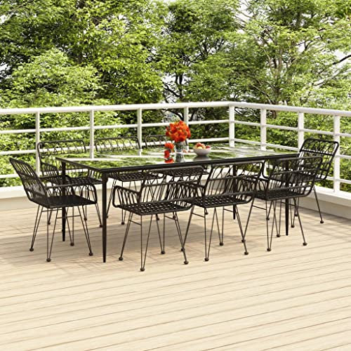 KTHLBRH 9-TLG. Garten-Essgruppe Schwarz Poly Rattan Outdoor-Möbel-Sets Terrassenmöbel-Sets Gartenmöbel-Sets Balkonmöbel-Sets für Terrasse, Garten, Balkon
