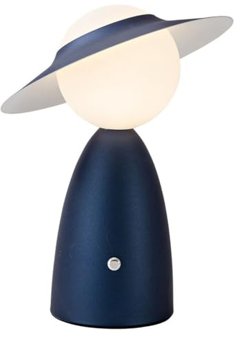 LOGT Lampe mit Hut Tischlampe Touch Dimmbare LED Akku Tischleuchte Kabellos Pilz Lampe Art Deco Nachttischlampe USB Aufladbar Hut Lampe Tragbar Schreibtischlampe für Restaurant Bar Büro Esstisch,Blau
