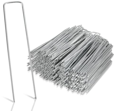 Eikuavons Erdanker aus Verzinkt, 300 Stück Bodenanker, Stabile Erdnägel für Unkrautvlies, Gartenvlies, Zaun, Garten(150x25mm -Ø2.8mm)