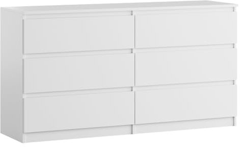 SoDREAMER Kommode mit 6 Schubladen | Weiß 140 cm Ideal für Schlafzimmer, Wohnzimmer, Kinderzimmer und Büro | Große geräumige Schubladenschrank | 140x75x40 cm