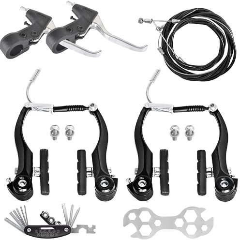 Coocnh Complete V-Brake Set for Bicycles, Front & Rear MTB Brakes with Calipers, Levers, Cables, and Multi-Tool Wrench - Easy to Install