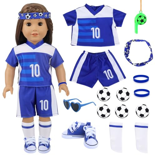 Vêtements de poupée 35-43 cm Tenues pour poupées de bébé Accessoires de poupée, 14 vêtements de sport de mode football avec hauts pantalons bandeaux bracelets chaussures lunettes de soleil chaussettes