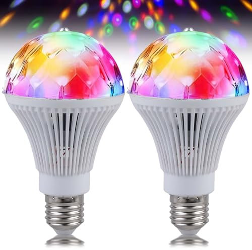 GBKDQQ 2 luci LED per feste, E27, 3 W, RGB, luce da discoteca, rotazione a 360°, lampada da discoteca, decorazione per feste di matrimonio, festa di compleanno, Halloween, Natale
