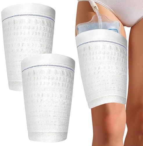2 PCS Catheter Leg Bag Holder, Convenient Washable Catheter Sleeves Urine Leg Bag Holder Catheterr Bages Holder, Reusable Catheterr Night Bages(Blue Stripe) （Size L)