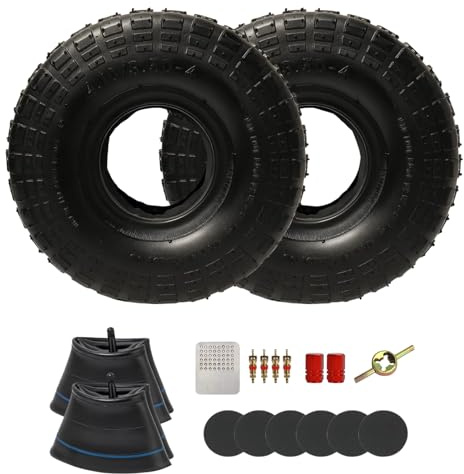 Lot de 2 pneus 4.10/3.50-4 avec chambre à air,10 pneu de brouette et 4.10-4 3.50-4 chambre à air avec valve droite TR-13 pour chariot de jardin,tondeuse à gazon,diable,brouette,chariot